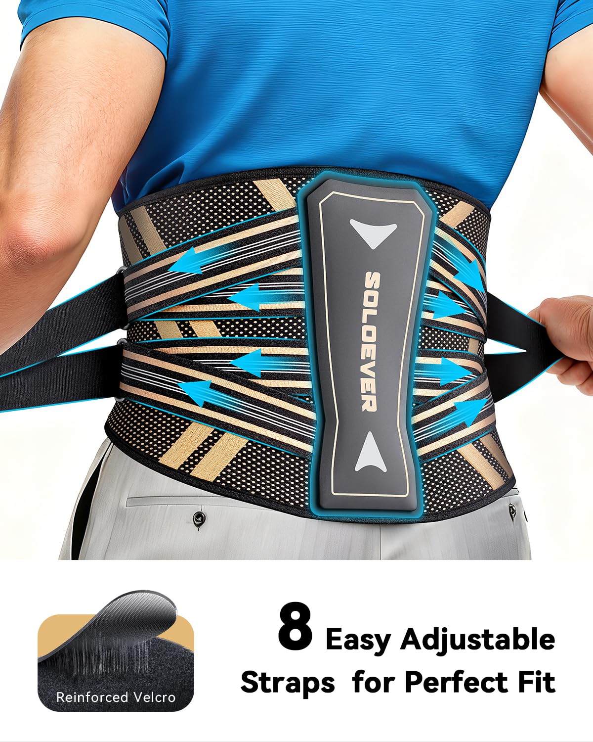 Ultra Breathable Back Brace - Medical Grade Copper Infused Lumbar Support for Pain Relief | Adjustable for Sciatica & Herniated Disc (Large)
