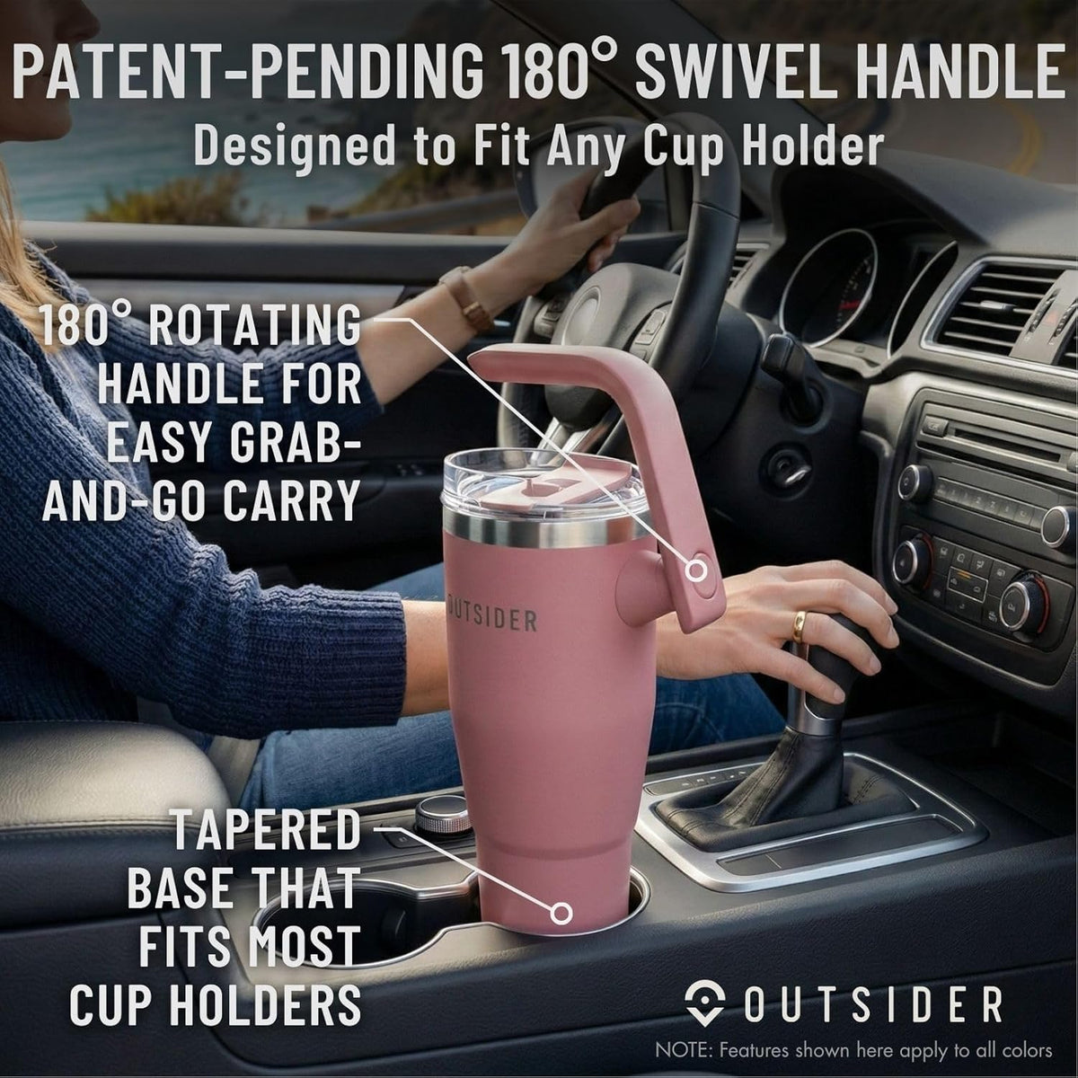OUTSIDER The Everyday 40 oz Stainless Steel Vacuum Insulated Tumbler with Straw, Lid & 180° Swivel Handle for Easy Carrying – Leak Proof Tumbler for Home, Office, Gym, & Outdoors (Charcoal)