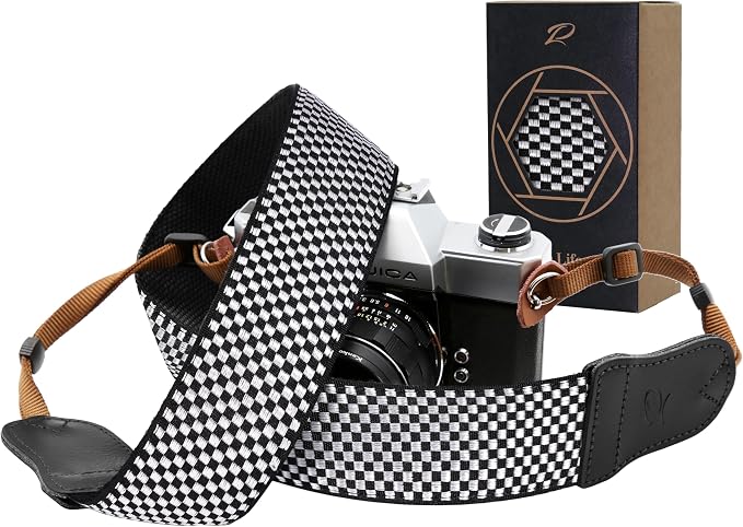 Padwa Lifestyle Black and White Fine Plaid Camera Strap