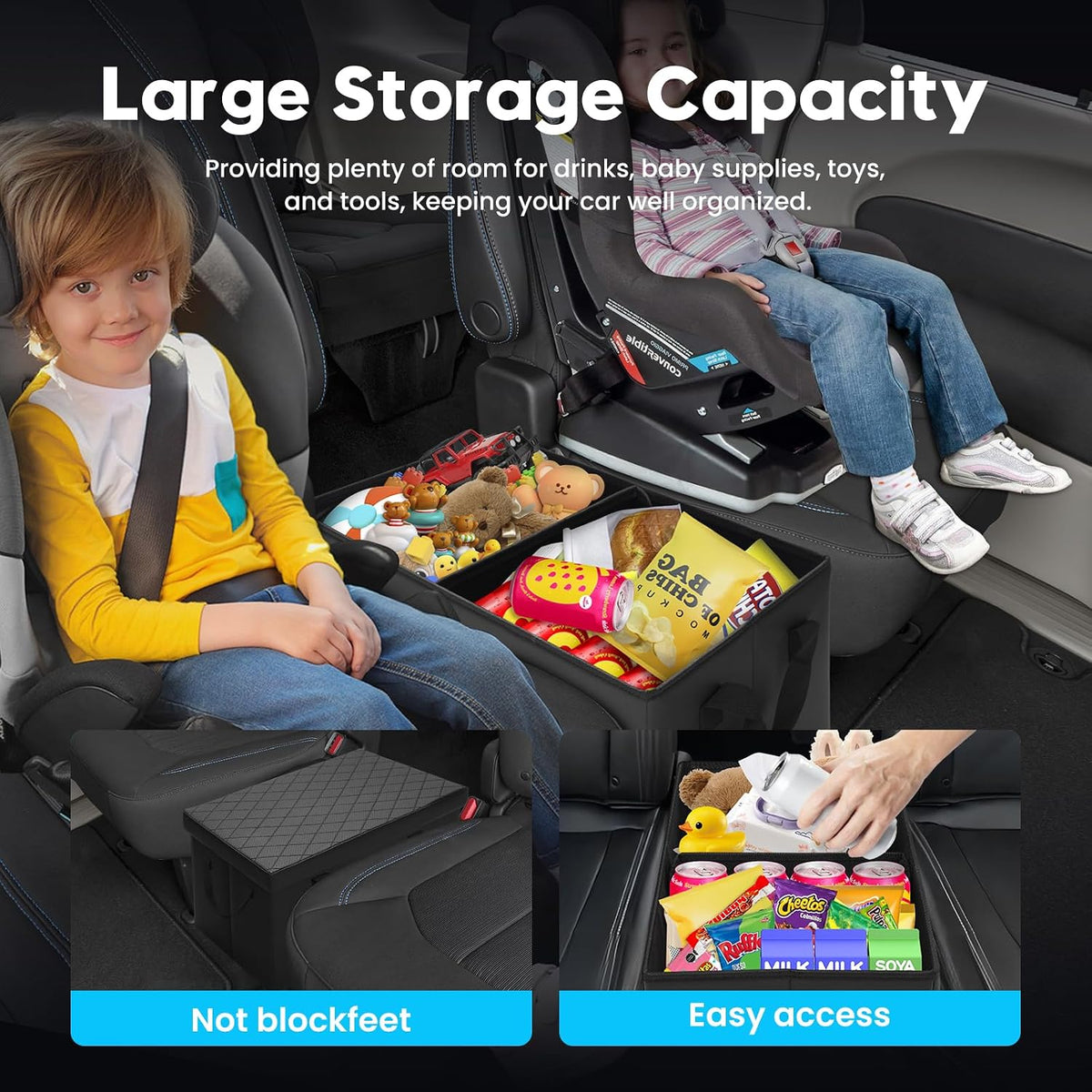 Autorder Car Seat Organizer for 2017-2025 2026 Chrysler Pacifica Accessories Portable Backseat Organizer with Lid Handles Multipurpose Car Floor Storage for Kids Toys Baby Products Daily Necessities