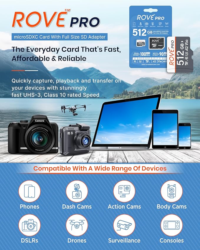 ROVE PRO Micro SD Card microSDXC 512GB Memory Card