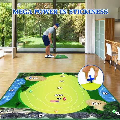 Golf Chipping Game with Hitting Mat, 70"x70" Double Sided Golf Practice Mat Kits with 20 Sticky Balls, Indoor Outdoor Golf Training Accessories for Adult Family Yard Game (No Club)