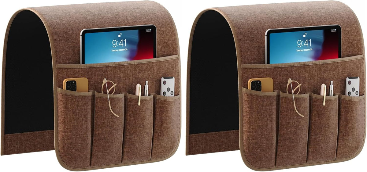 Sofa Armrest Organizer Non-Slip Remote Control Holders for Recliner Couch Chair Armchair Caddy with 5 Pockets for Table,Cell Phone,Ipad,Magazines,Books (Winered, 13 x 35 Inch)