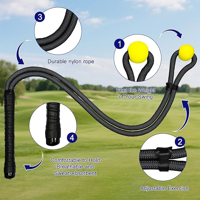 Golf Rope Swing Trainer, Golf Swing Training Aid to Improve Speed, Accuracy, Rhythm, Flexibility and Strength, Portable Golf Training Tool for Indoor/Outdoor Practice