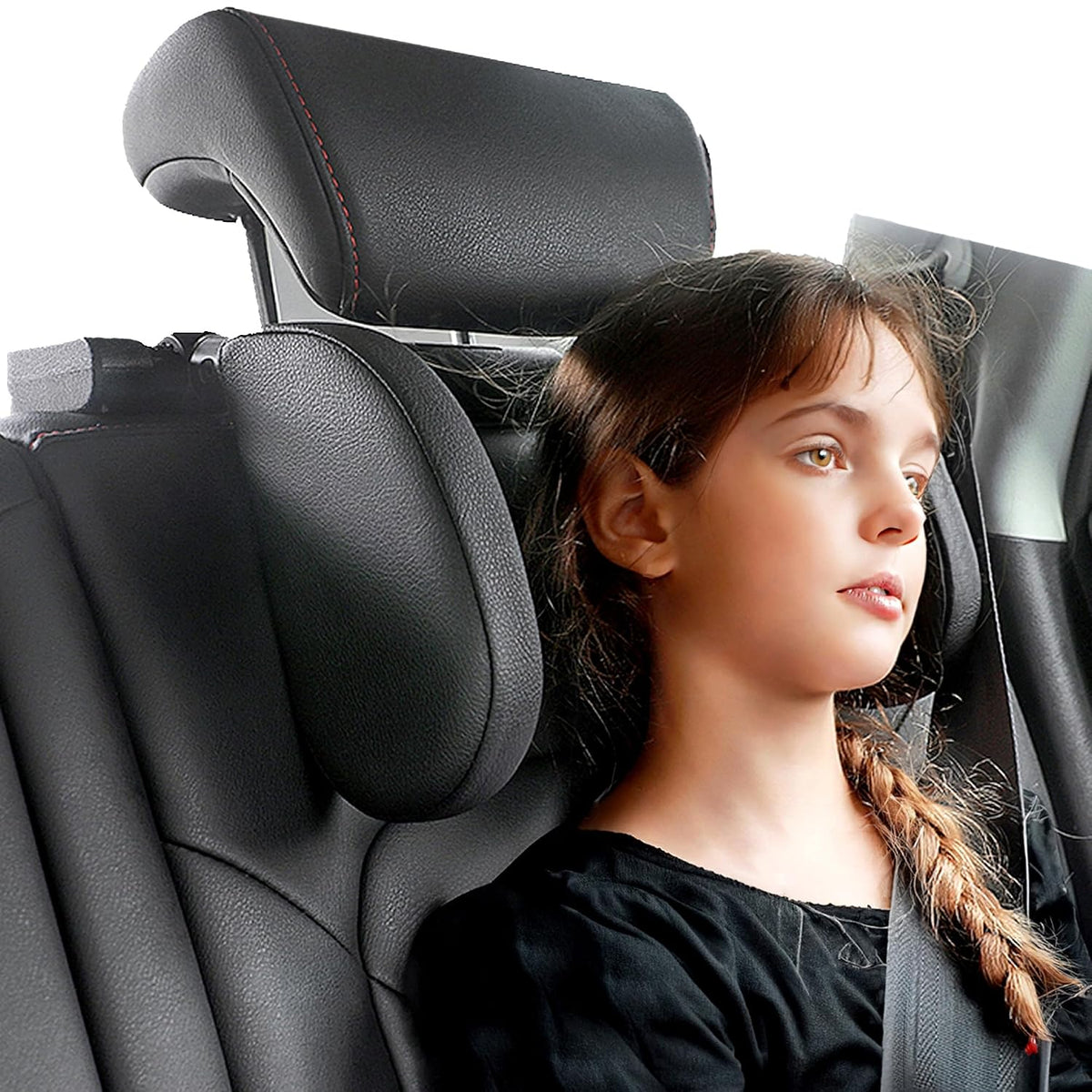JZCreater Car Headrest Pillow, 180°Adjustable Head Neck Support Pillow, U- Shaped, Travel Sleeping Car Headrests, Only for Car Seat Headrest with 2 Metal Poles， Not for Fixed or Integrated headrests
