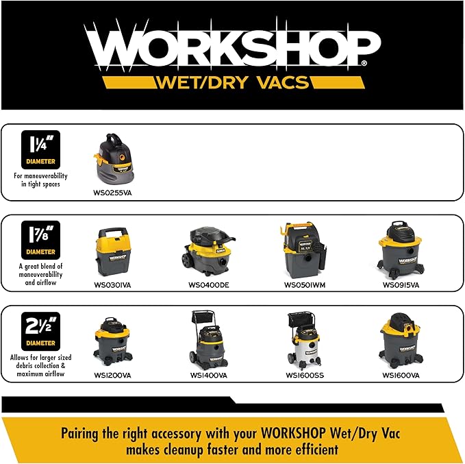 WORKSHOP Wet/Dry Vacs Shop Vacuum WS1600VA 16-Gallon 6.5 Peak HP Heavy-Duty Wet Dry Vacuum Cleaner with Filter, Hose, and Attachments for Home Projects & Renovations