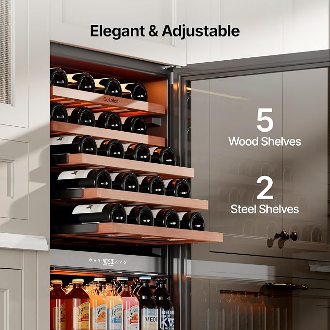 Ca'Lefort 24 Inch Dual Zone Wine & Beverage Center, 112 Can & 40 Bottle | 55-Inch Tall Wine Cellar, Quiet Inverter Compressor, Precise 40-65°F Temperature Control, Glide-Out Shelves & Storage Drawer