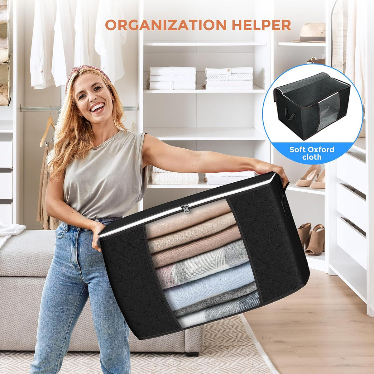90L Large Storage Bags, 3 Pack Clothes Storage Bins Closet Organizers