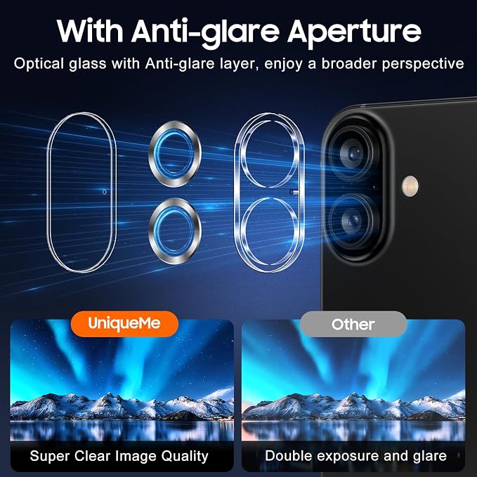 UniqueMe for 3 Pack iPhone 16 / iPhone 16 Plus/iPhone 17 Camera Lens Protector
