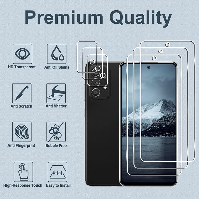 Galaxy A52 5G Screen Protector + Camera Lens Protector, 9H Tempered Glass Film