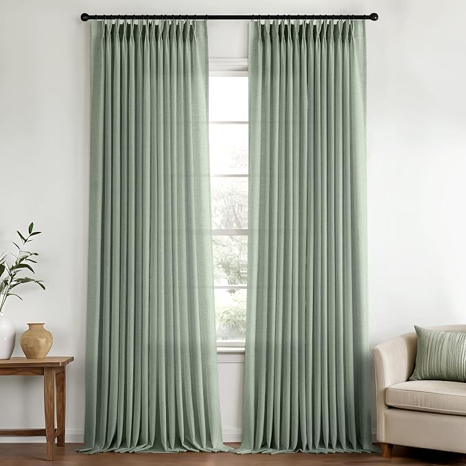 Memory Trained Pinch Pleated Curtains 120 Inches Long, Viral Linen Pinch Pleat