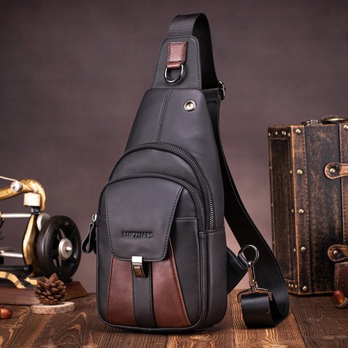 LUKZIJAES Genuine Leather Sling Bag for Men Vintage Crossbody Bag Men Chest Pack Mens Cross Shoulder Bags Hiking Daypacks Travel Backpack (#2-Black)