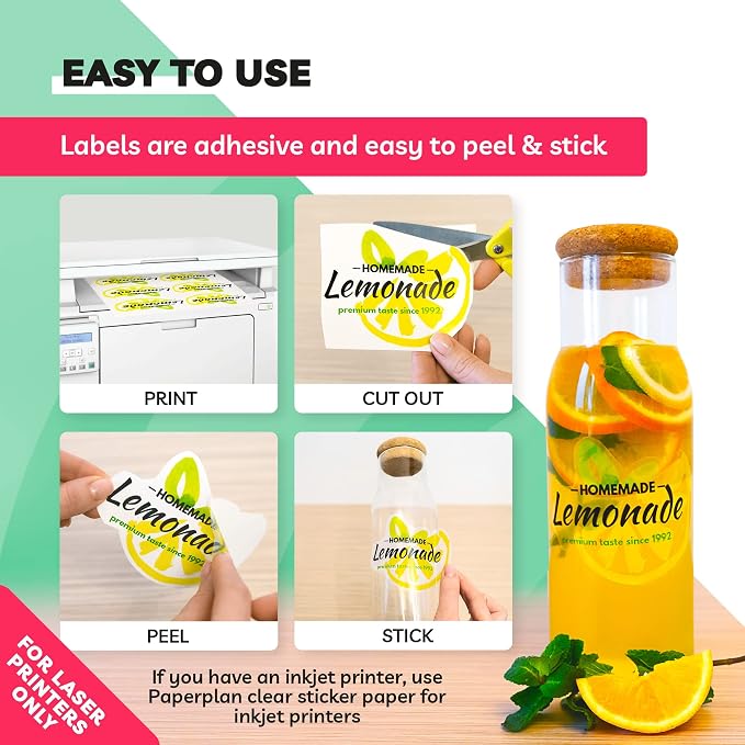 Clear Sticker Paper for Laser Printer -, 8.5 x 11" Letter Size, Glossy Vinyl