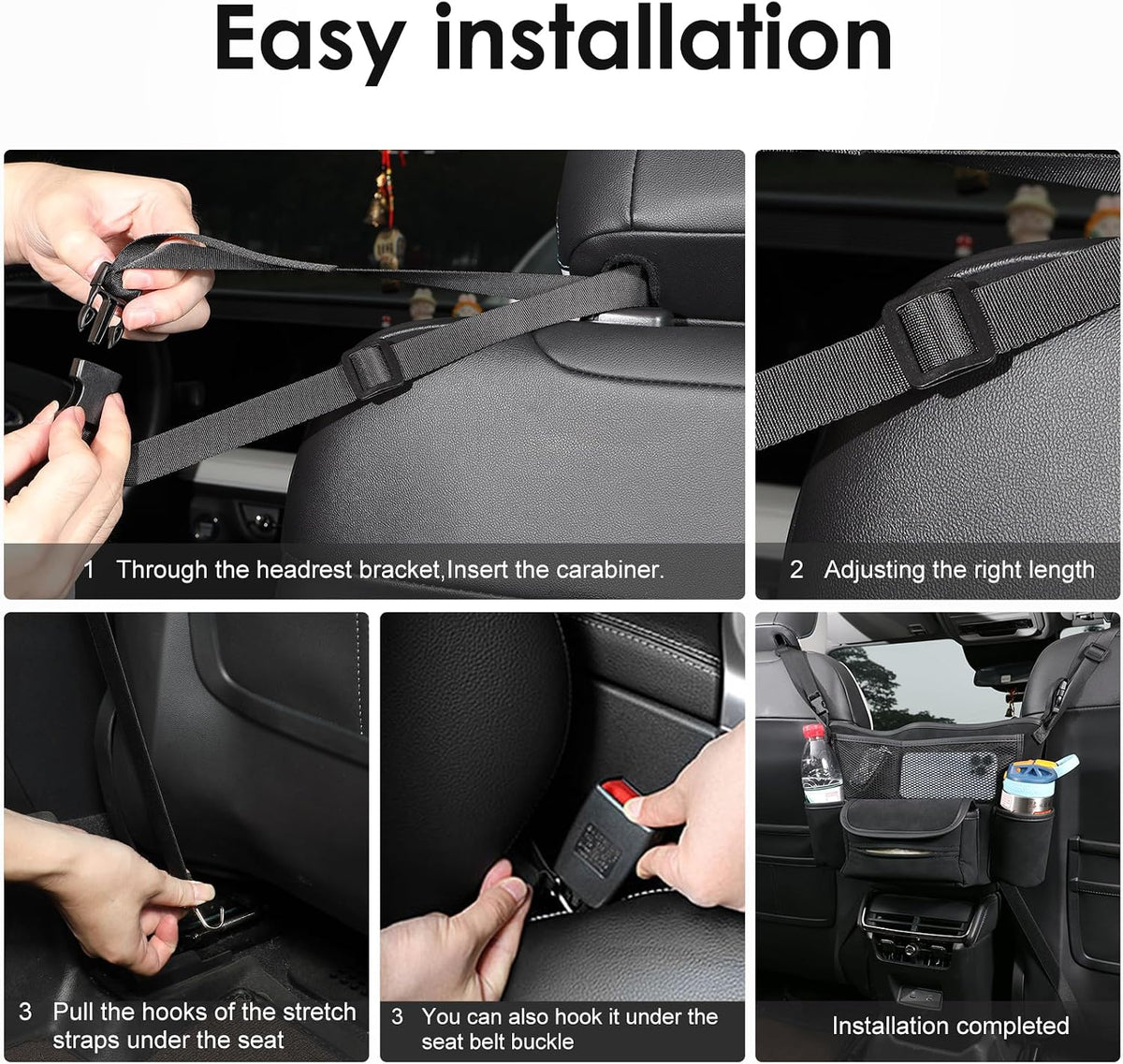 Leather Car Seat Organizer for Handbag/Purse – Fits Between Front Seats, Holds Wallet, Phone & Essentials. (Modle A/Black)