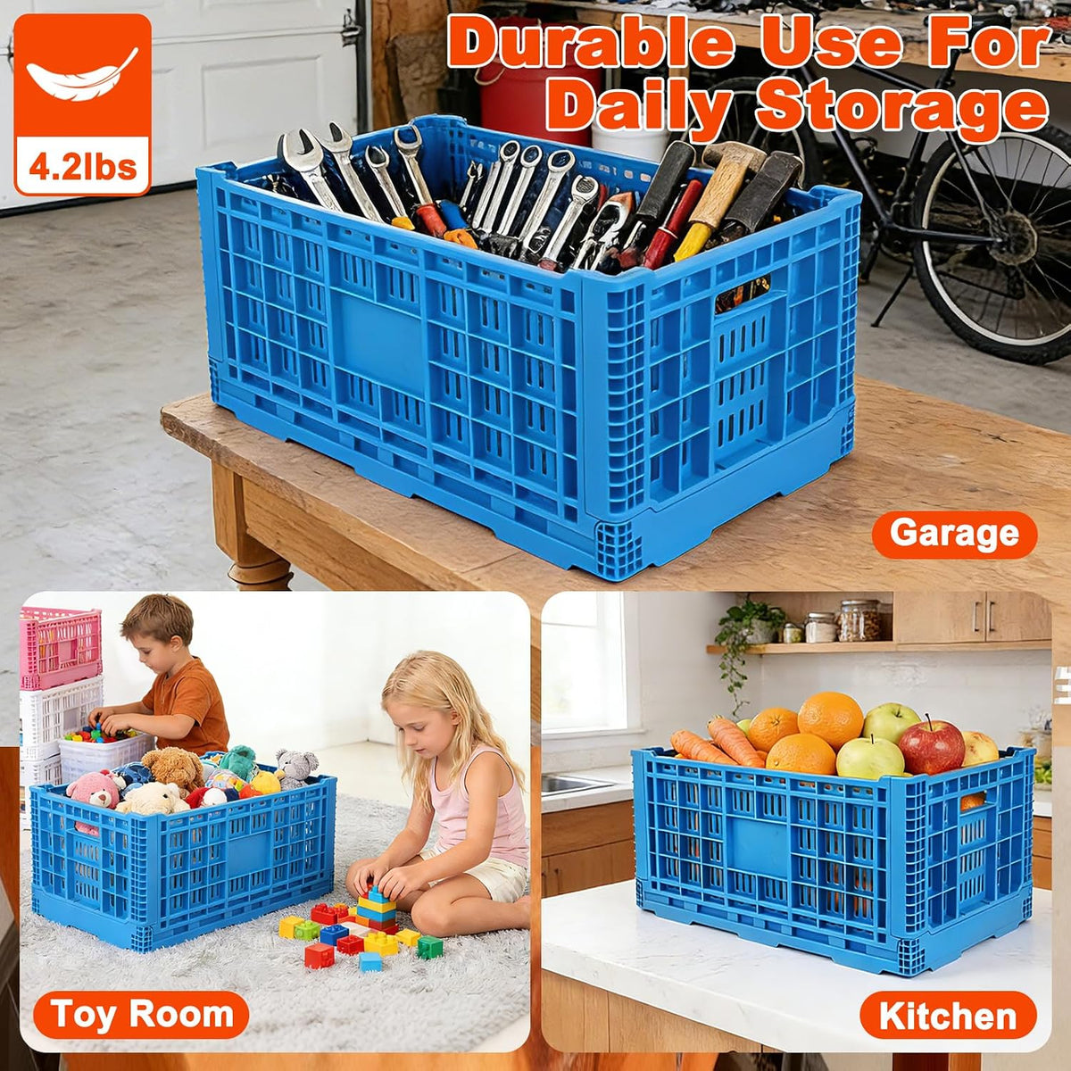 72L Collapsible Milk Crate with Handles,