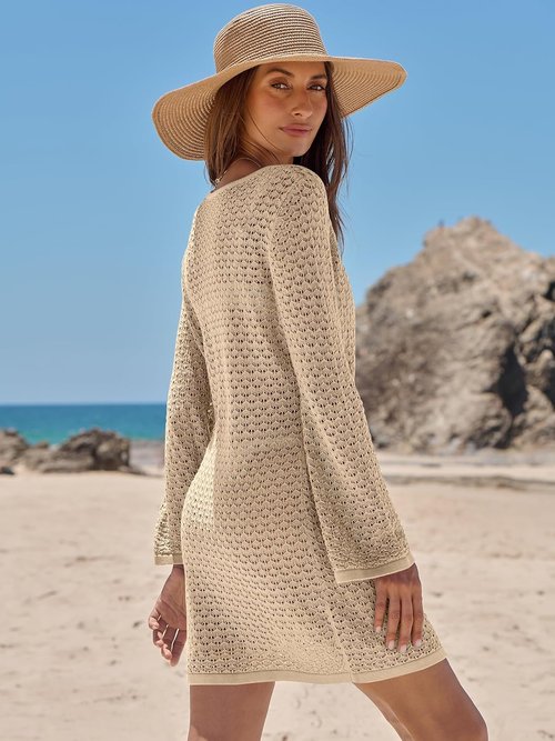 ANRABESS Swimsuit Cover Up - Crochet V Neck Mesh Knit Dress for Women | Summer Beach Vacation Wear