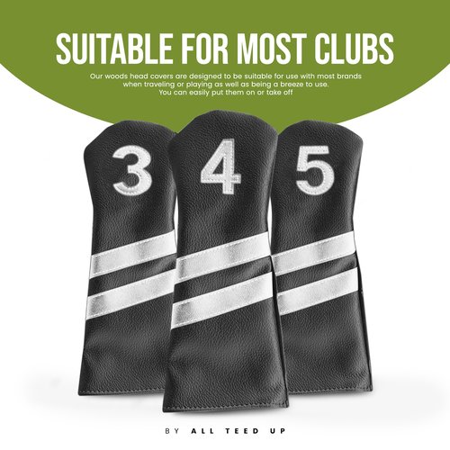 All Teed Up Premium Golf Club Covers - Hybrids (3,4,5) - Black