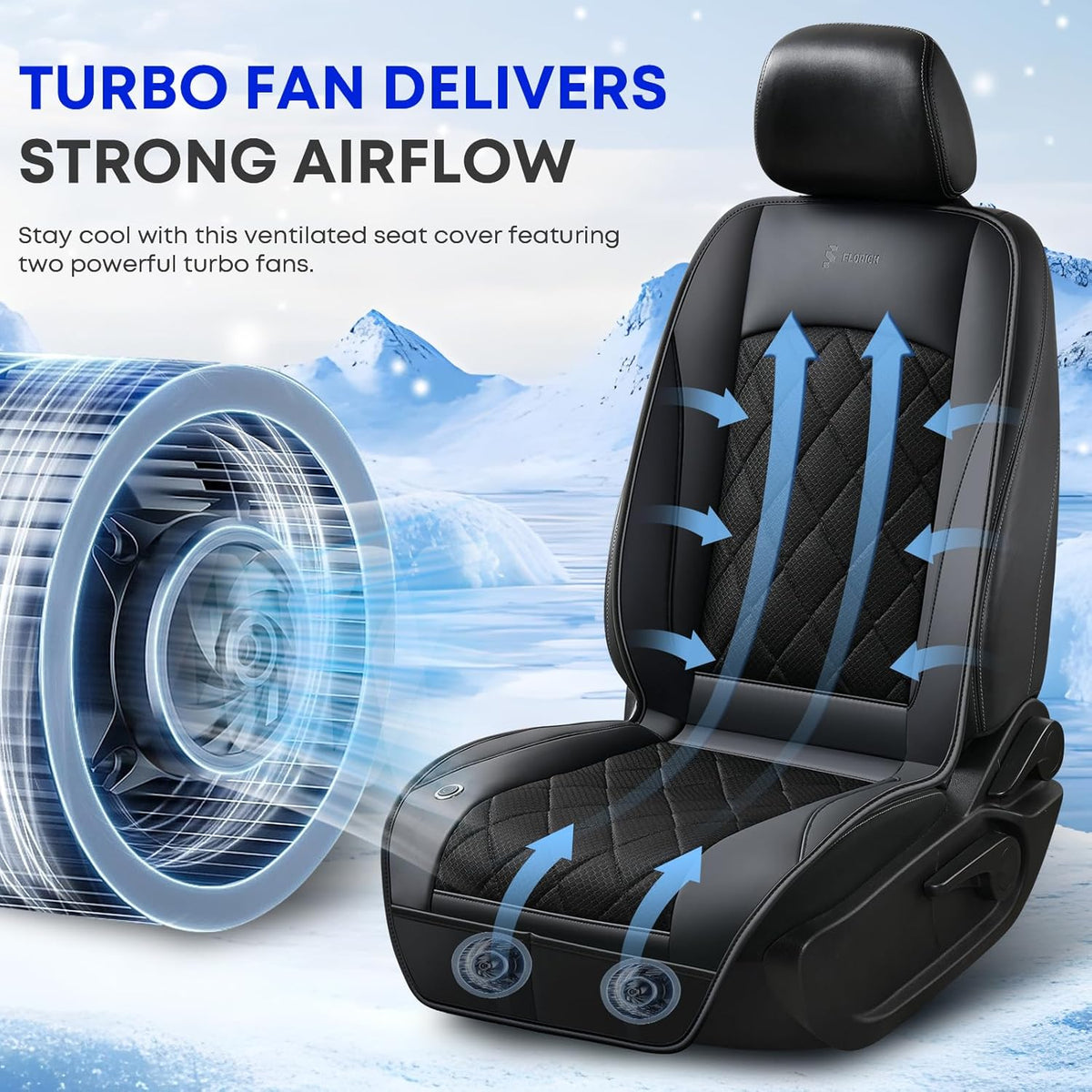 [2026 Upgrade] Cooling Car Seat Cover Ventilated Seat Cushion Summer Driving 12V-24V Ventilated Car Seat Cushion with 2 Powerful Turbo Fans with 3-Speed Adjustable Universal Fit Most Car-Slight Black