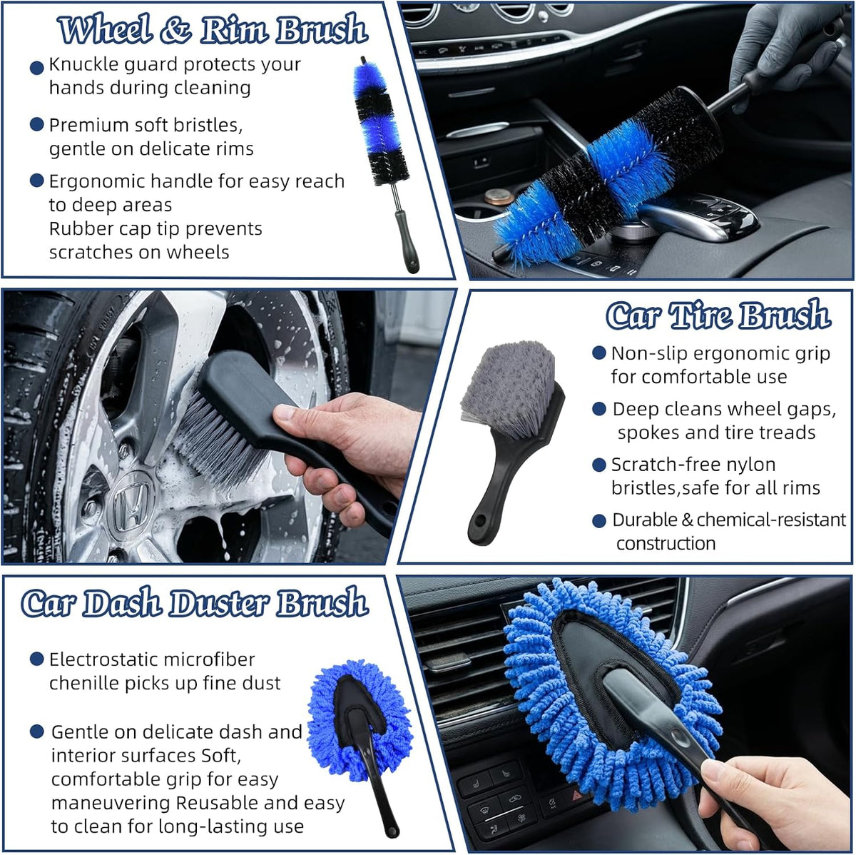 37Pcs Car Detailing Kit, Car Detailing Brush Set, Car Wash Cleaning Kit, Car Detailing Brushes, Professional Car Care Kit for Interior Exterior Wheels, (Drill is NOT Included)