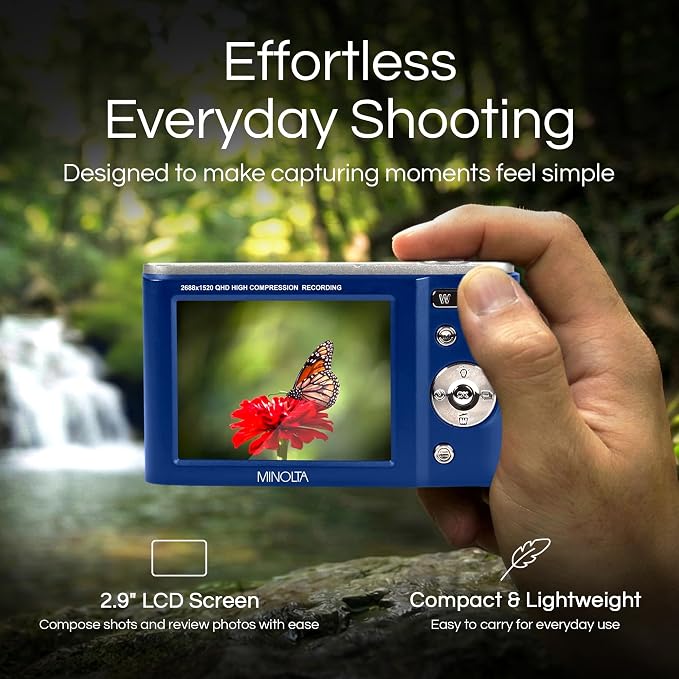 Minolta MND20 44MP Digital Camera – 2.7K Ultra HD Video, 16X Digital Zoom