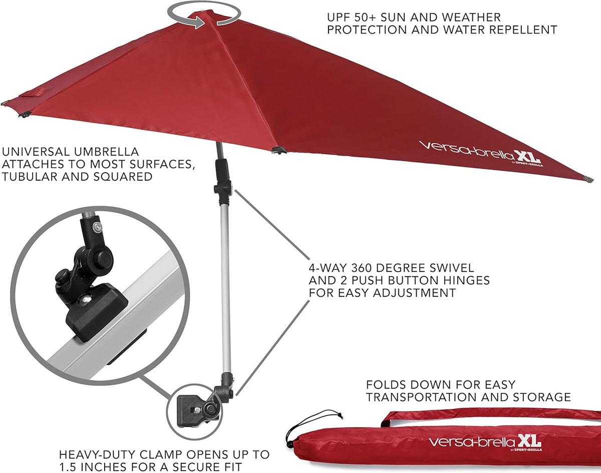 Sport-Brella Versa-Brella Adjustable SPF 50+ Umbrella with Universal Clamp - Perfect for Outdoor Use