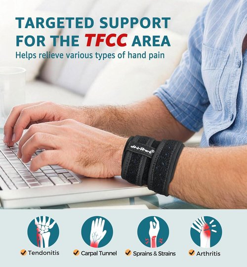 HiRui Wrist Brace - Adjustable Support for TFCC Tears & Carpal Tunnel Relief | One Size, Black