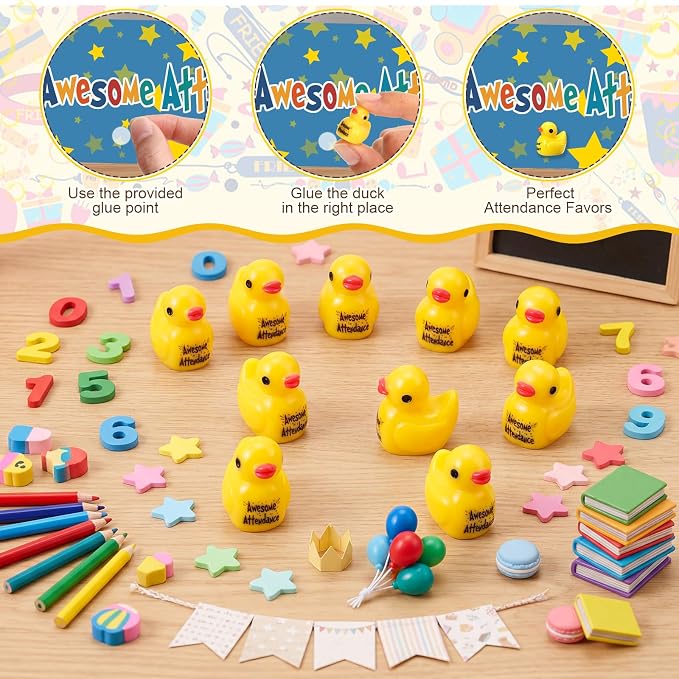 Skylety 50 Pcs Awesome Attendance Resin Duck, Perfect Attendance Awards
