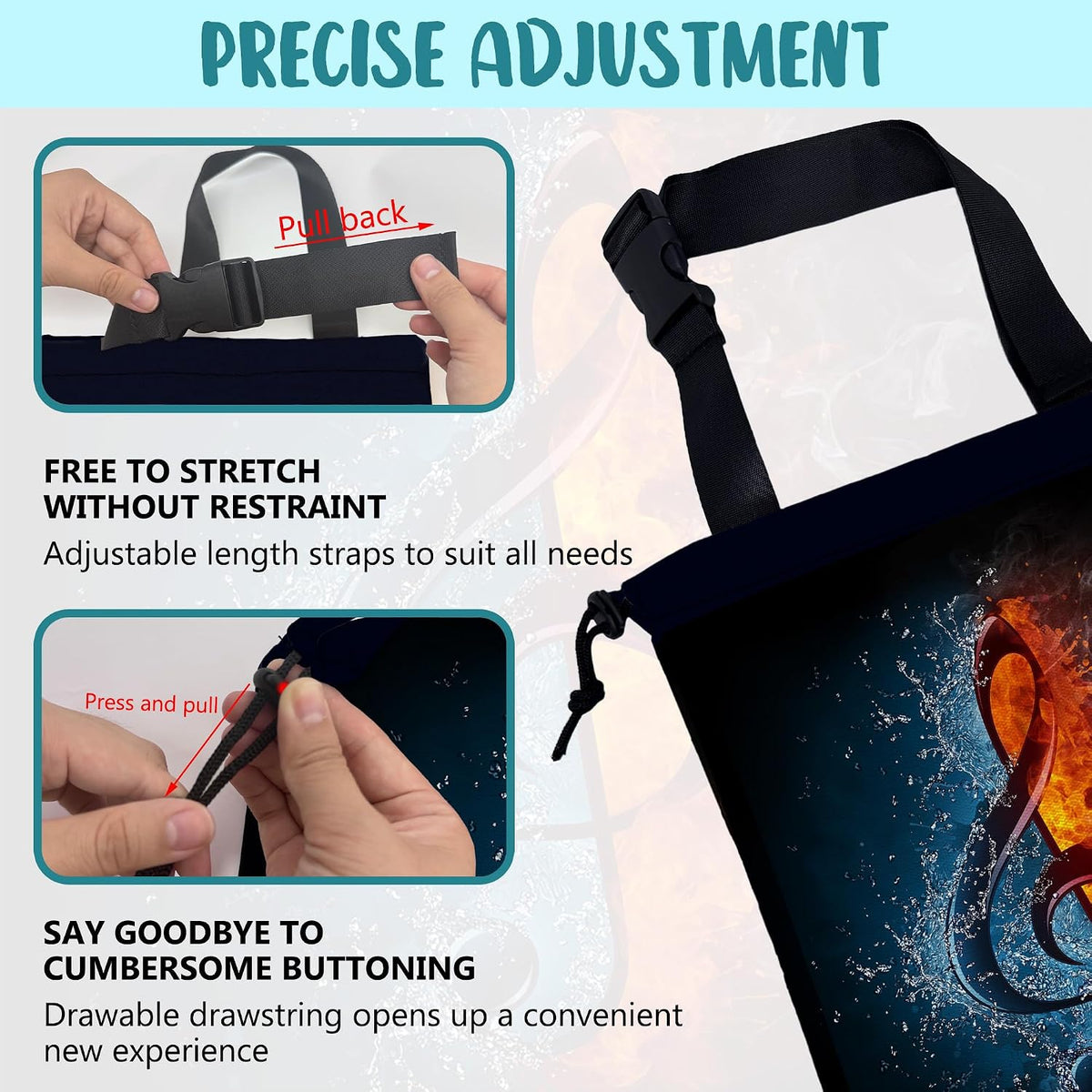 Car Trash Bag Music Note in Fire and Water Leak-Proof Waterproof Car Garbage Bag with Drawstring Foldable Canvas Trash Bin with Adjustable Buckle for Car Accessories, Travelling, Camping