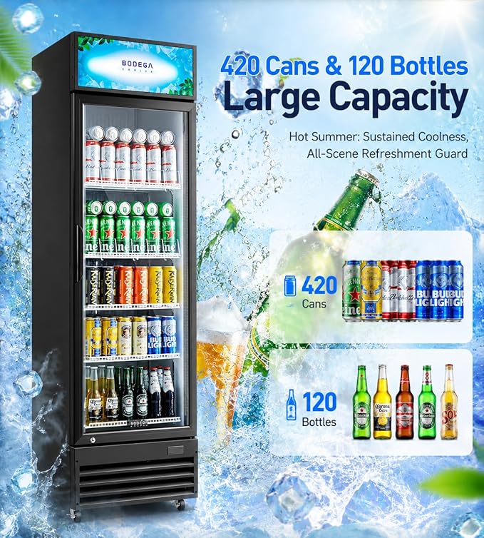 BODEGACOOLER Beverage Refrigerator, 12.5 Cu.Ft. Commercial Glass Door Fridge – Holds 420 Cans, Perfect for Game Day Watch Party & Summer BBQ, Drink Cooler for Home Bar, Patio, Garage, Man Cave