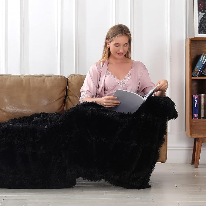 Tuddrom Decorative Extra Soft Faux Fur Throw Blanket 50" x 60", Reversible