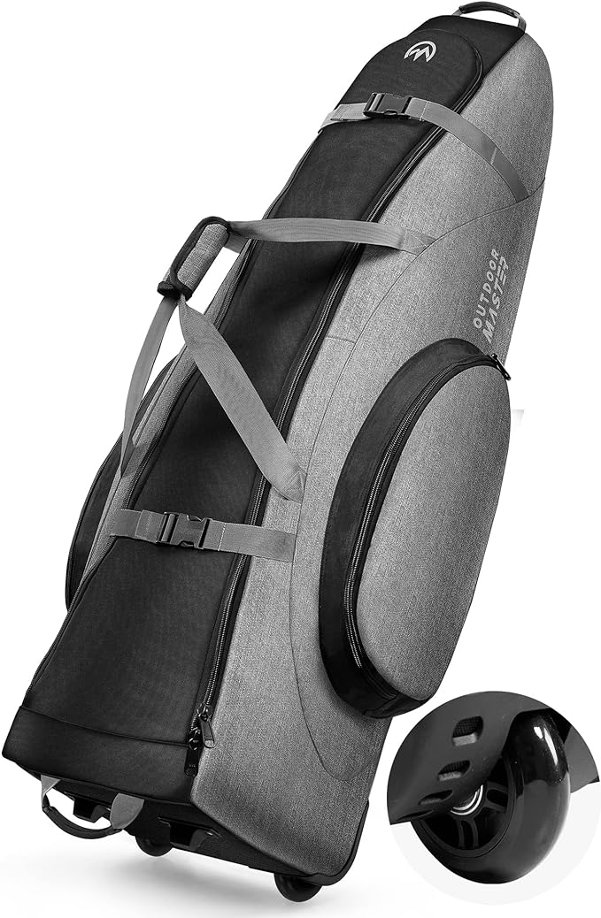 OutdoorMaster Padded Golf Travel Bag with Reinforced Wheels, 900D Heavy Duty Oxford Wear-Resistant and Waterproof Golf Travel Case, Soft-Sided Golf Club Bag, Shoes and Accessories Compartment