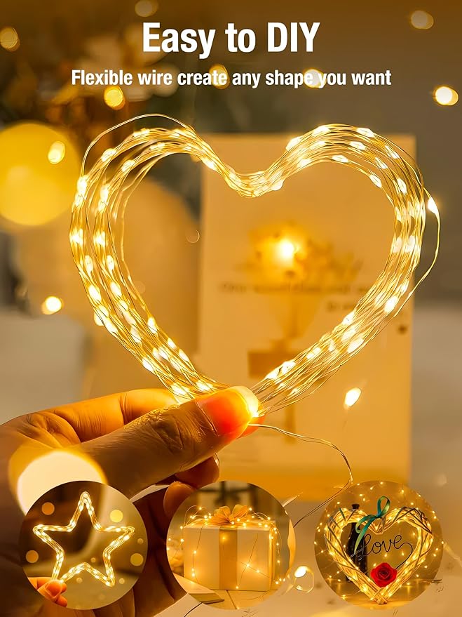 btfarm 3 Pack Fairy Lights Battery Operated with Timer, 16.4 FT 50 LED Silver Wire Twinkle String Lights 8 Modes Dimmable Waterproof for Indoor Christmas Bedroom Wedding Decorations, Warm White