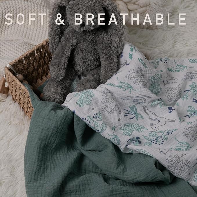 Muslin Swaddle Blankets for Newborn, 3 Pack Breathable Soft Receiving Blanket, Large 38 x 40 inches Swaddle Wrap Burping Clothes Diapers, Essentials Infant Shower Items, Toddler Gift (Fawn & Leaves)