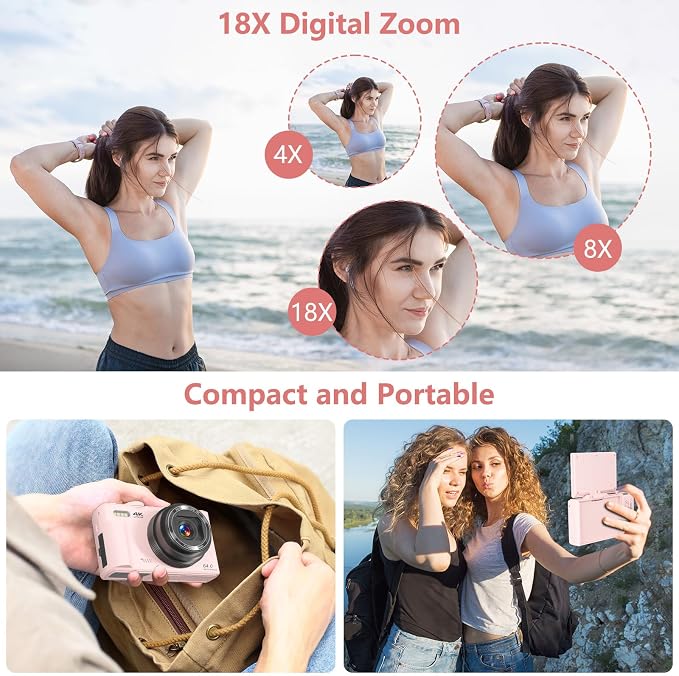 Digital Camera for Photography, 4K Vlogging Camera for YouTube 3" 180° Flip