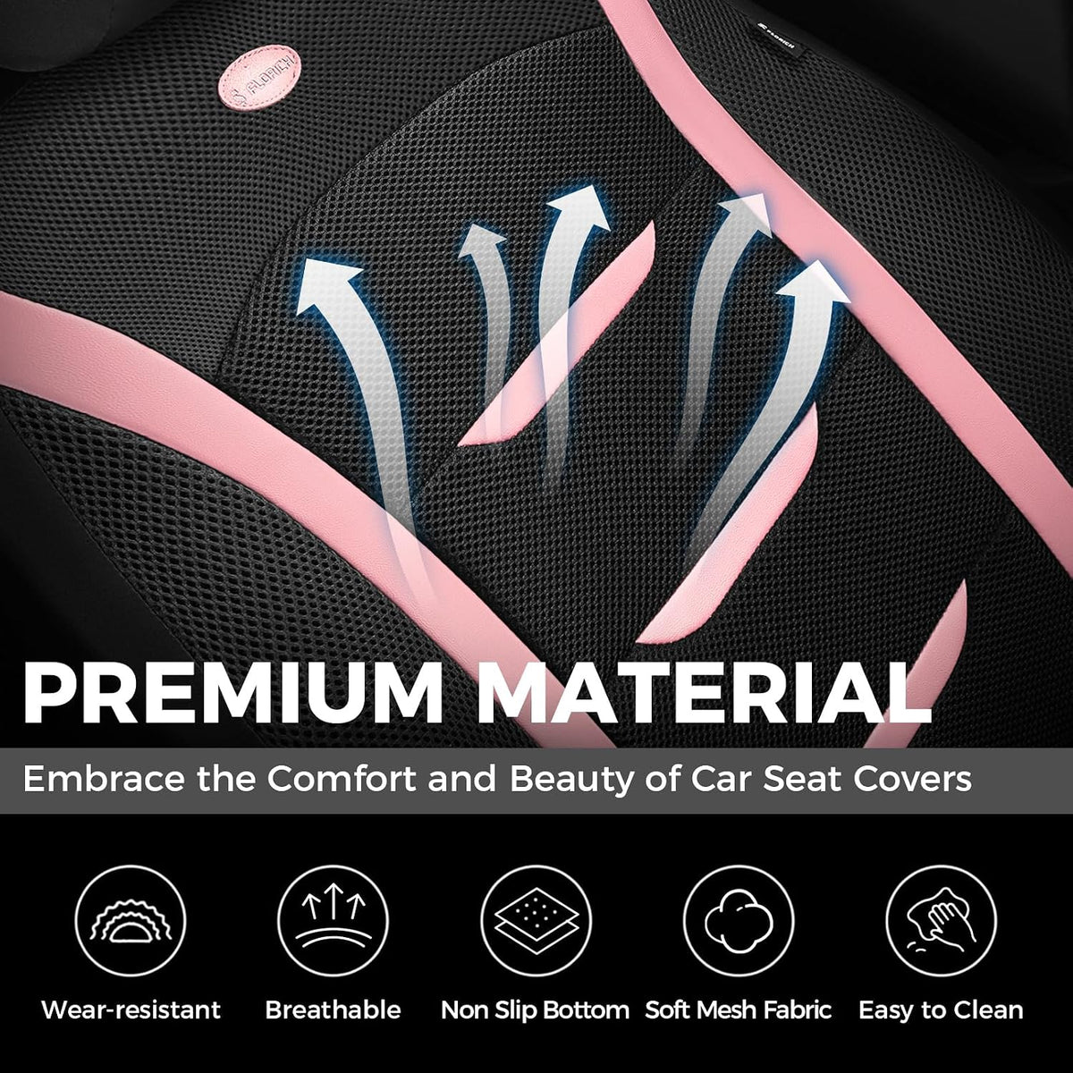 FLORICH Seat Cover, Car Seat Covers Front Set, Air Cool Mesh Thick Car Seat Covers, Car Seat Protector 2 Seats, Front Seat Covers Airbag Compatible, Breathable Automotive Seat Covers Fit for Most Cars