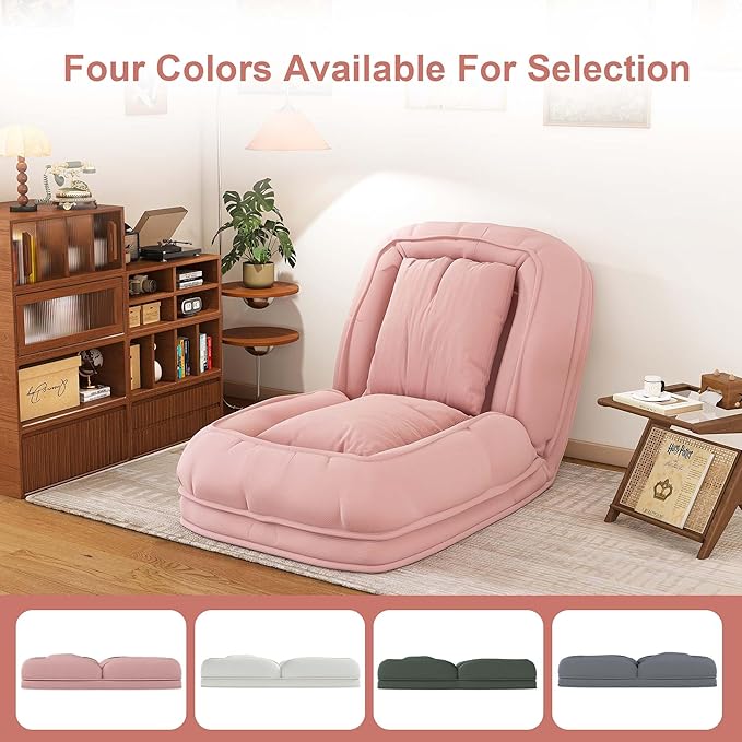 Oversized Human Dog Bed for Adult, Foldable Giant Human Pet Bed with 2 Soft Pillows, Large Sized Dog Sofa with 5 Adjustable Position for Humans, Metal Frame & Corduroy (Pink)