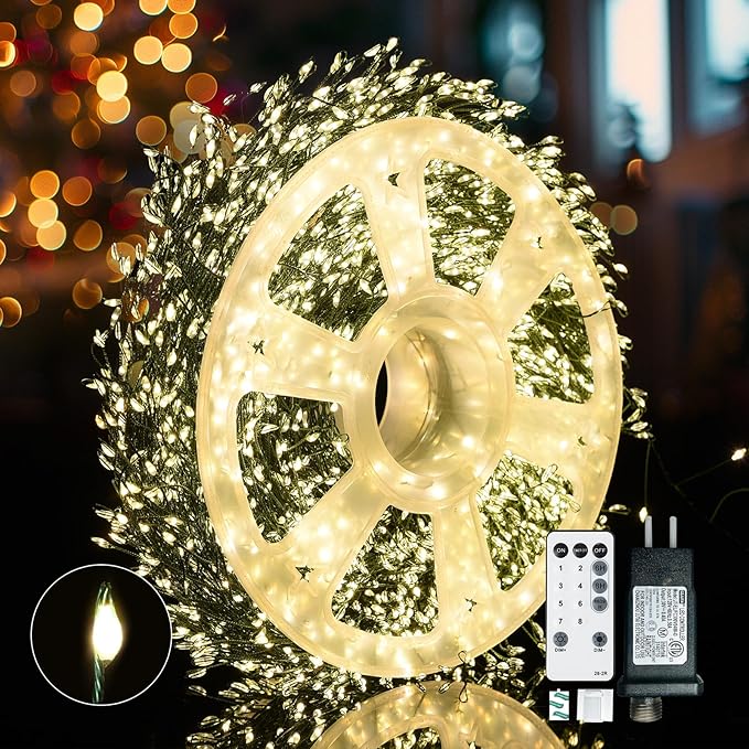 Fairy Lights Plug in, Dailyart 3000 Led Cluster Lights with Timer 195Ft Waterproof Warm Twinkle String Light with Remote for Bedroom Wreath Garland Window Wedding Christmas Tree Decoration, Green Wire