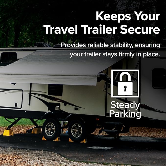 Camco Camper & RV Wheel Chock with Rope - Keeps Trailer in-Place to Safely Unhitch or Park - Compatible with Wheels Up to 26” in Diameter & Molded of Heavy-Duty Hard Plastic - 2-Pack - 44471
