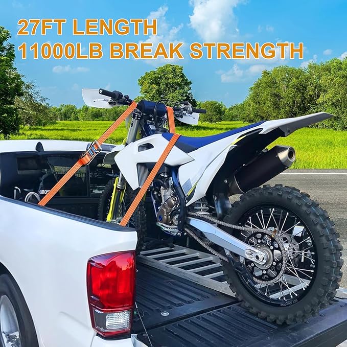 TLGREEN 4 Pack 2 in x 27 FT Double J Hook Ratchet Straps (11,000 lbs Break Strength), Heavy Duty Tie Down Straps for Trucks(Orange)