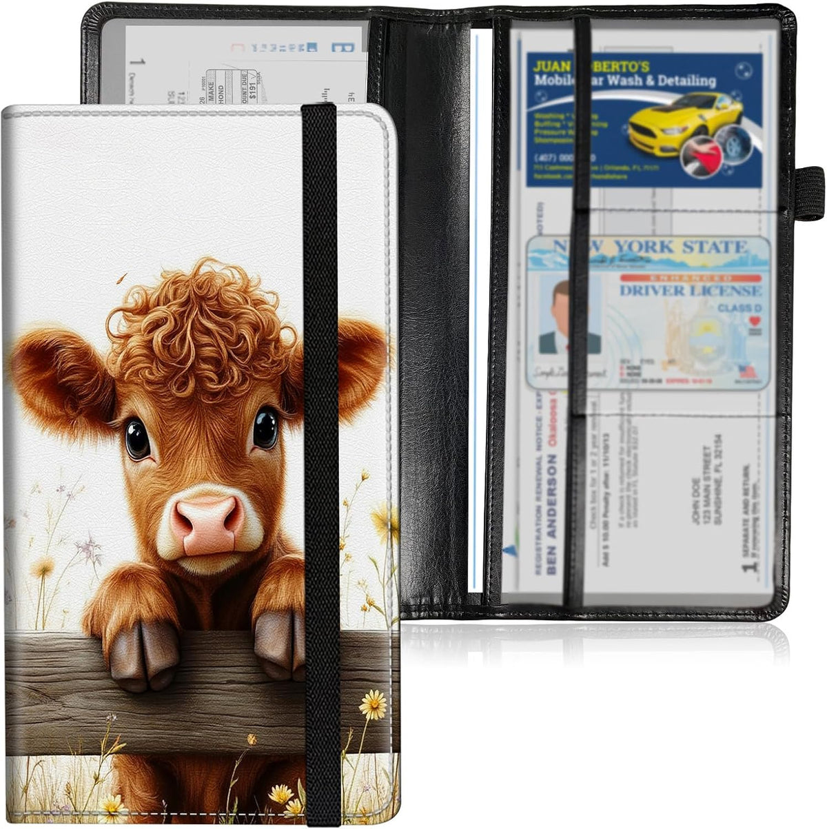 Car Registration and Insurance Holder, Leather Car Document Organizer Wallet, Panda Cubs Bamboo Forest Glove Box Storage for License, ID Card, Card Holder, Cars Accessories for Women Men