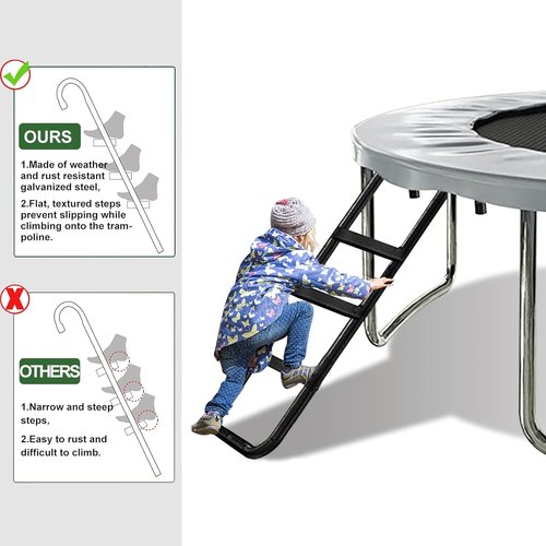 Eurmax USA Trampoline Ladder - Heavy-Duty 240 lbs Capacity with 3 Skid-Proof Steps & Shoe Storage