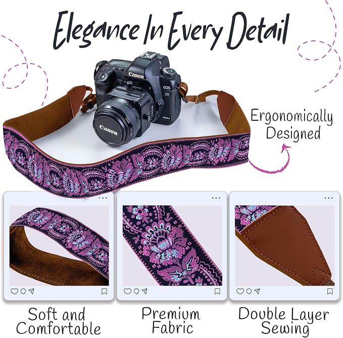 Art Tribute Camera Strap For Photographers Padded Universal Fit Neck Shoulder &