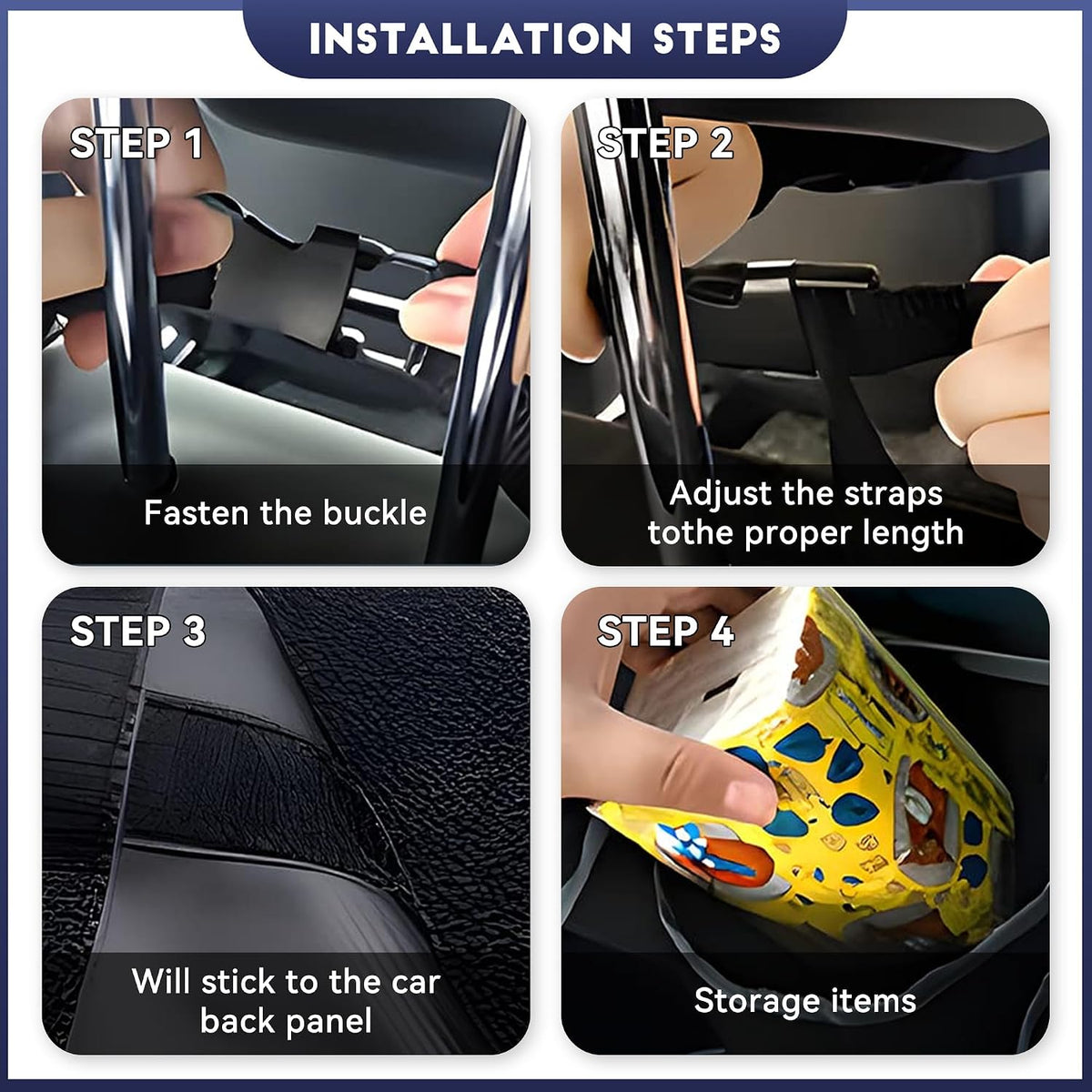Car Trunk Organizer, Backseat Hanging Large Storage with Adjustable Straps,Waterproof PVC Collapsible Cargo Bag, Car Interior Accessories for Auto SUV MPV (Black)