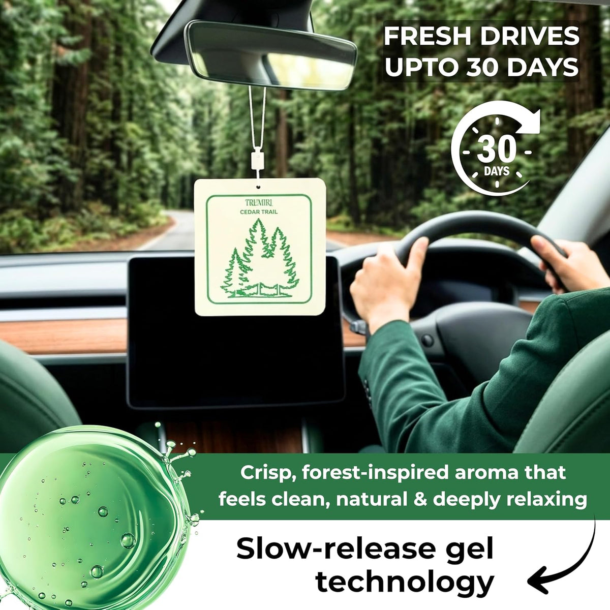 Cedar Trail - Long Lasting Car Air Freshener Deodorizer Hanging Type Gel Based Scent Diffuser - Pack Of 3 - Aromatizante Ambientador Olores Para Carro - Smell Good Freshner Refresher Fragrance