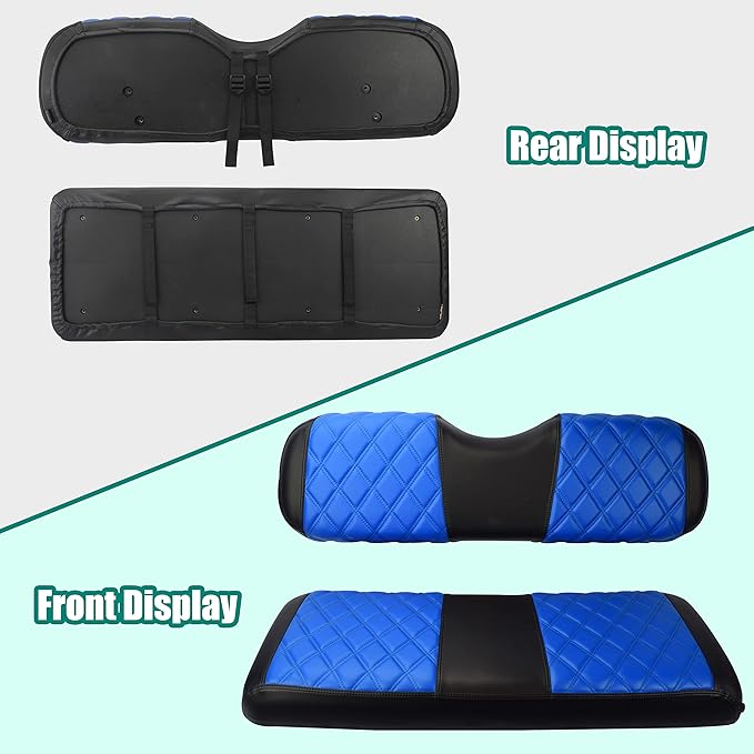 NOKINS Golf Cart Seat Covers Fit Club Car Precedent/DS/EZGO RXV/TXT/Yamaha Drive Aftermarket Standard Rear Seat Cushion, No Stapler, Multiple Colors&Breathable (Blue&Black)