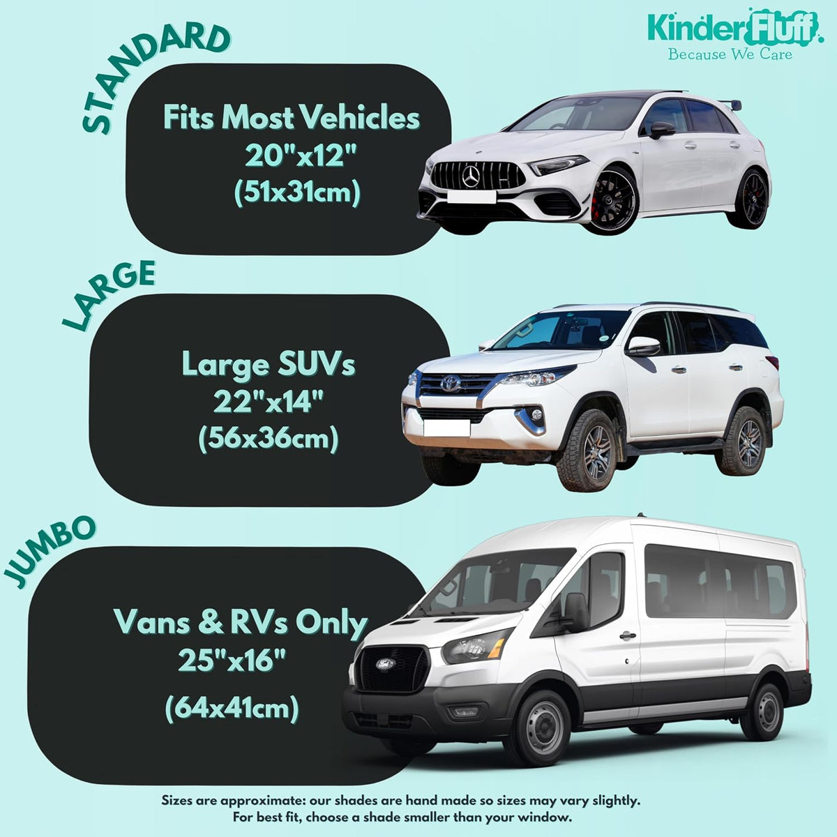 Car Window Shades - Certified 99.79% UVA & 99.95% UVB Sun Protection. Award Winning car Sun Shade for Side Windows. 4 Pack Semi Transparent 20" x 12" - Window Shade for car Baby by Kinder Fluff