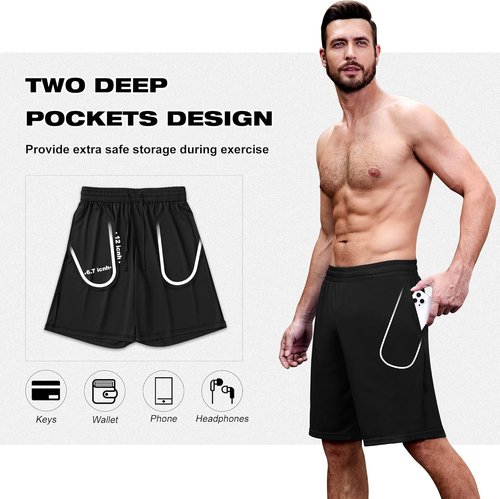 MLYENX Men's Quick-Dry Athletic Gym Shorts - Lightweight 4-6 Pack for Basketball & Running with Pockets