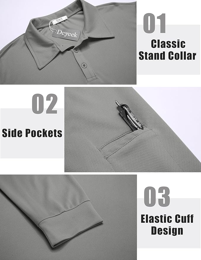Deyeek Men's Polo Shirts Long Sleeve Golf Polo Shirts for Men Quick Dry UPF 50+ Sun Protection Polos Casual Collared Shirts