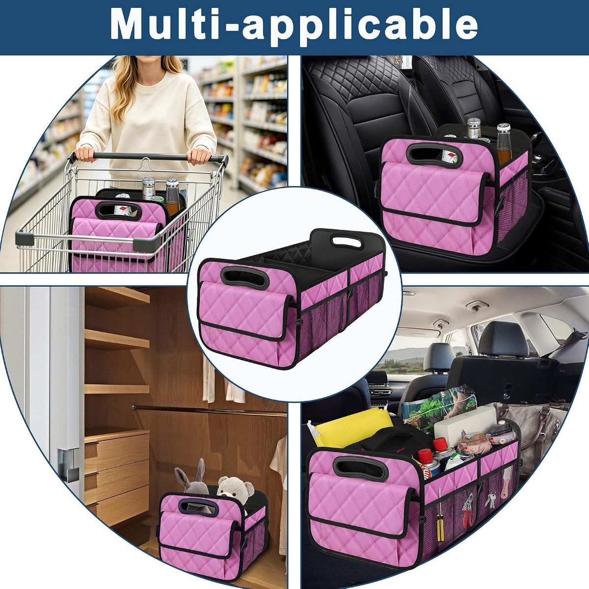 Deosk Car Trunk Organizer for SUV, Car Organizers and Storage with Reinforced Handles, Car Accessories for Women/Men 50L Waterproof Polyester Trunk Organizer(Medium,Pink)