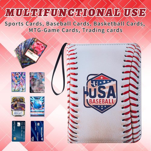 Baseball Card Binder - 4 Pocket Sports Card Album with 50 Removable Sleeves | Holds 400 Standard Size Cards